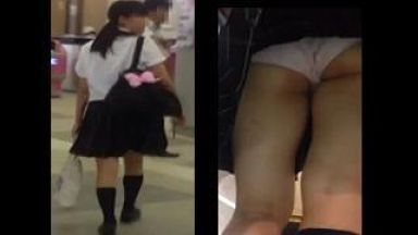 スカートを捲って可愛いJKのパンチラをスマホ盗撮したエロ動画のthumbnail